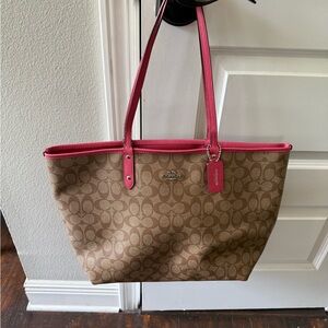 Coach Brown and Pink Signature Tote with Monogram